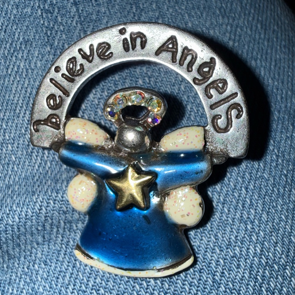 Believe in Angels Blue Angel Brooch with Gold Star